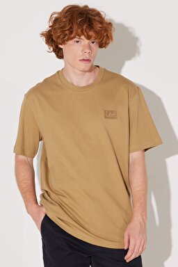 Loose Fit Rahat Kesim %100 Pamuk Bisiklet Yaka Camel Tişört - Clay-LL84FU60