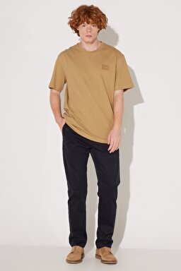 Loose Fit Rahat Kesim %100 Pamuk Bisiklet Yaka Camel Tişört - Clay-LL84FU60 (görsel 5)