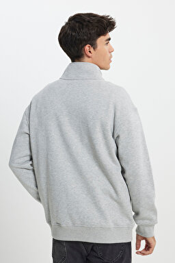 Regular Fit Normal Kesim Dik Yaka Şardonlu Yarım Fermuar Gri Melanj Sweatshirt - Sharp Grey Mele-LL99RF03 (görsel 6)