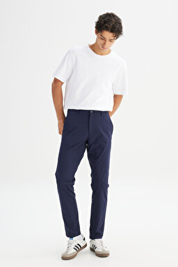 Regular Fit Normal Kesim Dar Paça Yan Cep Detaylı Lacivert Pantolon - Navy-LLU3008410 (görsel 3)