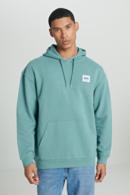 Loose Fit Rahat Kesim %100 Pamuk Kapüşonlu Şardonlu Mint Yeşili Sweatshirt - Petrol-LM02RJ405 (görsel 2)