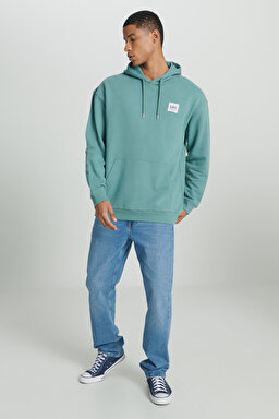 Loose Fit Rahat Kesim %100 Pamuk Kapüşonlu Şardonlu Mint Yeşili Sweatshirt - Petrol-LM02RJ405 (görsel 4)