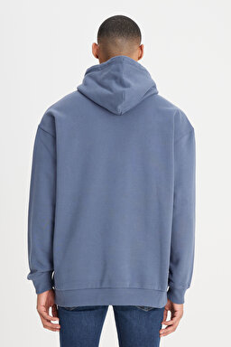 Loose Fit Rahat Kesim %100 Pamuk Kapüşonlu Şardonlu İndigo Sweatshirt - Taint Grey-LM02RJA66 (görsel 5)