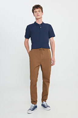 Regular Fit Normal Kesim Normal Bel Dar Paça Haki Jogger Pantolon - Camel-LM04008211 (görsel 2)