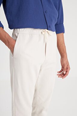 Slim Fit Dar Kesim Normal Bel Dar Paça Taş Rengi Jogger Pantolon - Stone-LM04009013 (görsel 4)