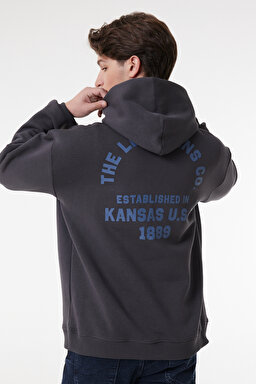 Relaxed Fit Geniş Kesim Kapüşonlu İçi Polarlı Sırt Baskılı Antrasit Sweatshirt - Washed Black-LM05RHON (görsel 7)
