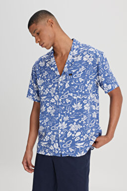 Relaxed Fit Geniş Kesim Kısa Kollu Lacivert Gömlek - Surf Blue-LM28205298QF (görsel 2)
