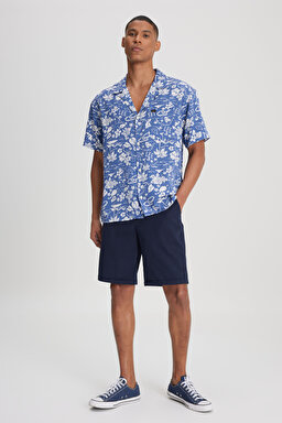 Relaxed Fit Geniş Kesim Kısa Kollu Lacivert Gömlek - Surf Blue-LM28205298QF (görsel 3)