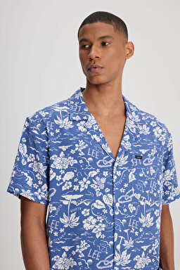 Relaxed Fit Geniş Kesim Kısa Kollu Lacivert Gömlek - Surf Blue-LM28205298QF (görsel 4)