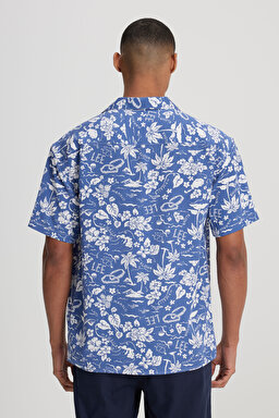 Relaxed Fit Geniş Kesim Kısa Kollu Lacivert Gömlek - Surf Blue-LM28205298QF (görsel 5)