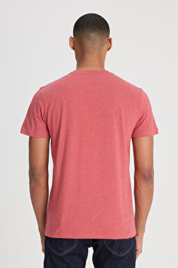 Regular Fit Normal Kesim Bisiklet Yaka Bordo Tişört - Brick Red-LM58205473B89 (görsel 6)
