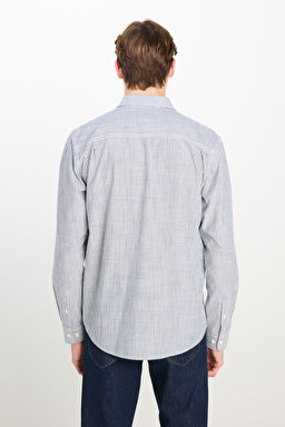 %100 Pamuk Relaxed Fit Geniş Kesim Çizgili Ekru Gömlek - Ecru-LM726855543 (görsel 5)