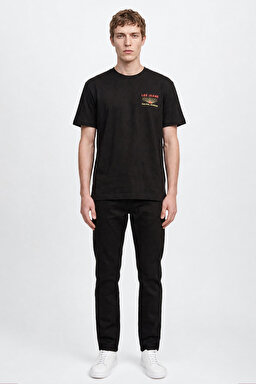 %100 Pamuk Relaxed Fit Geniş Kesim Bisiklet Yaka Siyah Tişört - Unionall Black-LM828731520 (görsel 4)