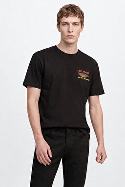 %100 Pamuk Relaxed Fit Geniş Kesim Bisiklet Yaka Siyah Tişört - Unionall Black-LM828731520 (görsel 5)