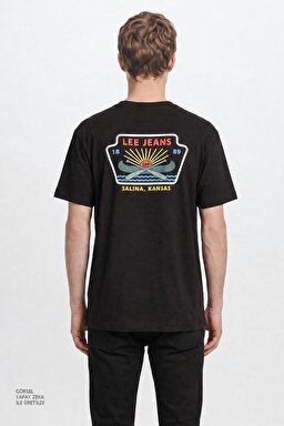 %100 Pamuk Relaxed Fit Geniş Kesim Bisiklet Yaka Siyah Tişört - Unionall Black-LM828731520 (görsel 2)