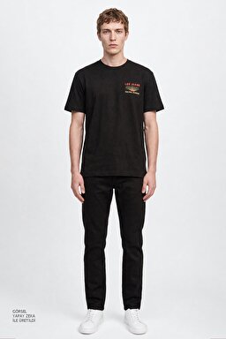 %100 Pamuk Relaxed Fit Geniş Kesim Bisiklet Yaka Siyah Tişört - Unionall Black-LM828731520 (görsel 4)