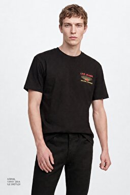 %100 Pamuk Relaxed Fit Geniş Kesim Bisiklet Yaka Siyah Tişört - Unionall Black-LM828731520 (görsel 5)
