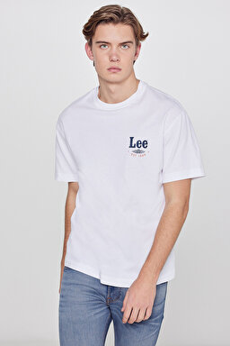 %100 Pamuk Relaxed Fit Rahat Kesim Bisiklet Yaka Logo Detaylı Tişört - White-LN328680100 (görsel 2)