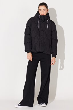 Loose Fit Rahat Kesim Kapüşonlu Siyah Şişme Mont - Unionall Blk-LQ52EVA76 (görsel 6)