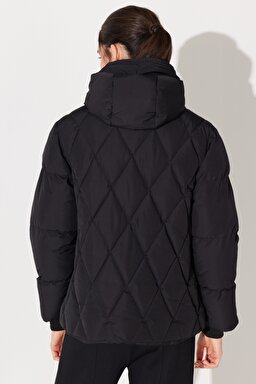 Loose Fit Rahat Kesim Kapüşonlu Siyah Şişme Mont - Unionall Blk-LQ52EVA76 (görsel 7)
