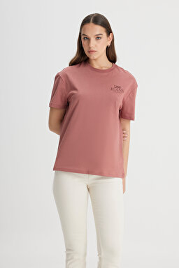 Relaxed Fit Geniş Kesim Bisiklet Yaka %100 Pamuk Kiremit Rengi Tişört - Kc Khaki-LQ68EHA95