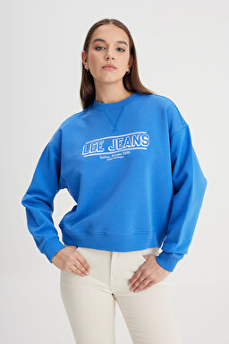 Relaxed Fit Geniş Kesim Bisiklet Yaka Mavi Sweatshirt - Blue-LQ96200475400 (görsel 2)