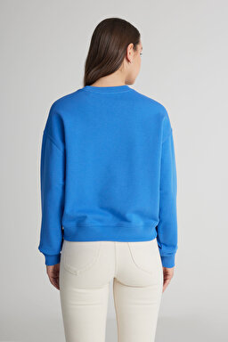 Relaxed Fit Geniş Kesim Bisiklet Yaka Mavi Sweatshirt - Blue-LQ96200475400 (görsel 5)