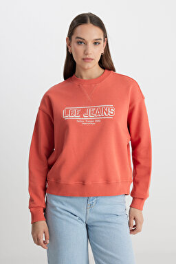 Relaxed Fit Geniş Kesim Bisiklet Yaka Turuncu Sweatshirt - Poppy-LQ96200475B50