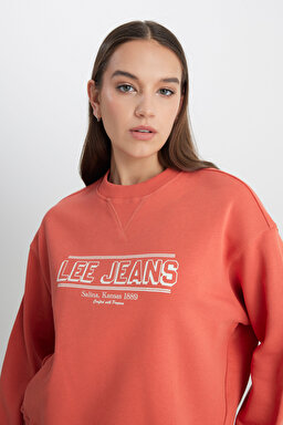 Relaxed Fit Geniş Kesim Bisiklet Yaka Turuncu Sweatshirt - Poppy-LQ96200475B50 (görsel 2)