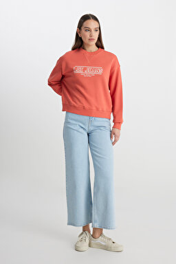 Relaxed Fit Geniş Kesim Bisiklet Yaka Turuncu Sweatshirt - Poppy-LQ96200475B50 (görsel 3)