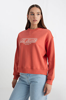 Relaxed Fit Geniş Kesim Bisiklet Yaka Turuncu Sweatshirt - Poppy-LQ96200475B50 (görsel 4)