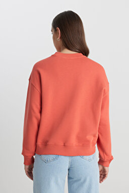 Relaxed Fit Geniş Kesim Bisiklet Yaka Turuncu Sweatshirt - Poppy-LQ96200475B50 (görsel 5)