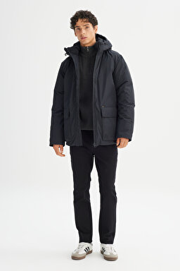 Regular Fit Normal Kesim Kapüşonlu Cepli Puffer Şişme Mont - Black-LR317064001 (görsel 2)