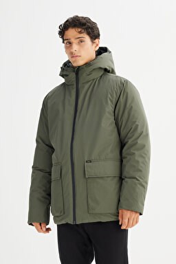 Regular Fit Normal Kesim Kapüşonlu Cepli Puffer Şişme Mont - Olive Gray-LR317064901 (görsel 3)