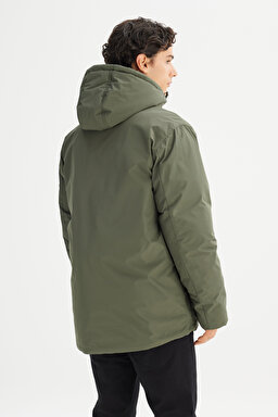 Regular Fit Normal Kesim Kapüşonlu Cepli Puffer Şişme Mont - Olive Gray-LR317064901 (görsel 6)