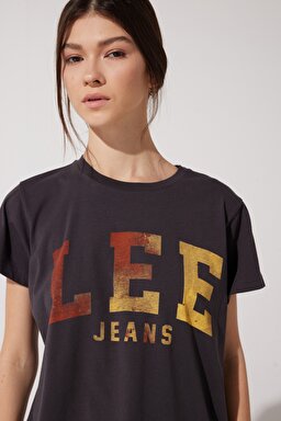 Loose Fit Rahat Kesim %100 Pamuk Bisiklet Yaka Antrasit Tişört - Washed Black-LV04EHON (görsel 2)