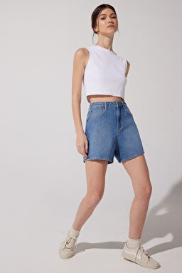Stella Regular Fit Normal Kesim Yükek Bel Mavi Esnek Jean Kot Şort - The Bang-LV18GWC95 (görsel 2)