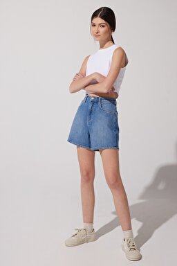 Stella Regular Fit Normal Kesim Yükek Bel Mavi Esnek Jean Kot Şort - The Bang-LV18GWC95 (görsel 3)