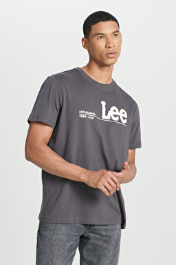Regular Fit Normal Kesim %100 Pamuk Bisiklet Yaka Antrasit Tişört - Washed Black-LV21FQON (görsel 2)