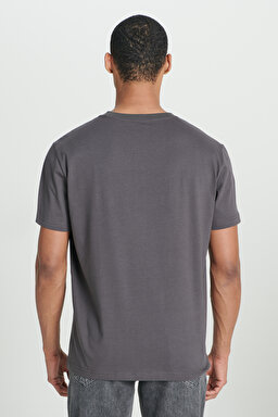 Regular Fit Normal Kesim %100 Pamuk Bisiklet Yaka Antrasit Tişört - Washed Black-LV21FQON (görsel 6)