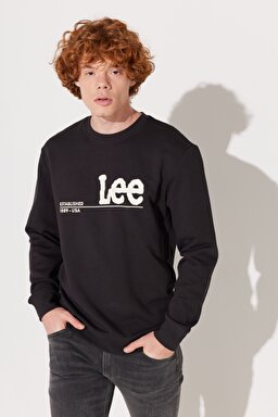Regular Fit Normal Kesim %100 Pamuk Bisiklet Yaka Şardonlu Antrasit Sweatshirt - Washed Black-LV25EJON (görsel 2)