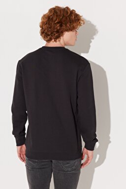 Regular Fit Normal Kesim %100 Pamuk Bisiklet Yaka Şardonlu Antrasit Sweatshirt - Washed Black-LV25EJON (görsel 5)