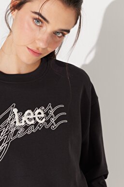 Relaxed Fit Geniş Kesim %100 Pamuk Bisiklet Yaka Şardonlu Antrasit Sweatshirt - Washed Black-LV32EJON (görsel 5)