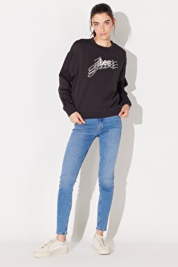 Relaxed Fit Geniş Kesim %100 Pamuk Bisiklet Yaka Şardonlu Antrasit Sweatshirt - Washed Black-LV32EJON (görsel 6)