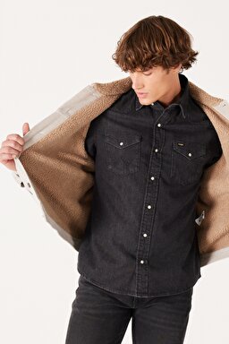Regular Fit Normal Kesim %100 Pamuk Sherpa Yaka Bej Kadife Ceket - Salina Stone-LV50OOE32 (görsel 6)