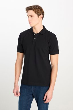 %100 Pamuk Regular Fit Normal Kesim Siyah Polo Yaka Tişört - Black-ML211810001 (görsel 2)