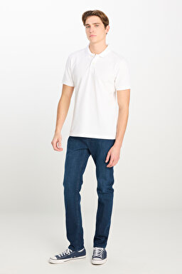 %100 Pamuk Regular Fit Normal Kesim Kırık Beyaz Polo Yaka Tişört - Off White-ML211810102 (görsel 3)