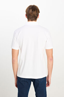 %100 Pamuk Regular Fit Normal Kesim Kırık Beyaz Polo Yaka Tişört - Off White-ML211810102 (görsel 5)