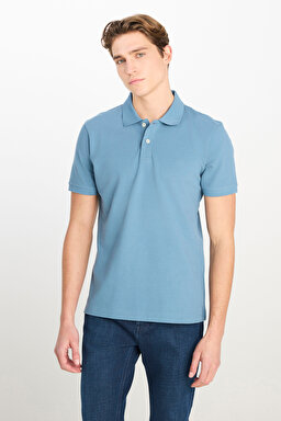 %100 Pamuk Regular Fit Normal Kesim Mavi Polo Yaka Tişört - Blue-ML211810400