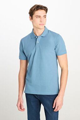 %100 Pamuk Regular Fit Normal Kesim Mavi Polo Yaka Tişört - Blue-ML211810400 (görsel 2)